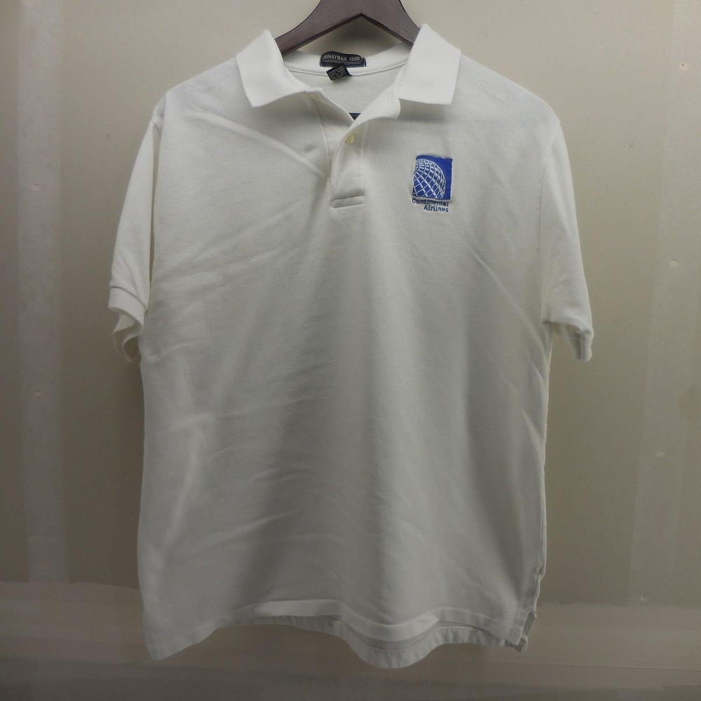 Vintage Jonathan Corey Continental Airlines Polo Shirt White Cotton Mens Large